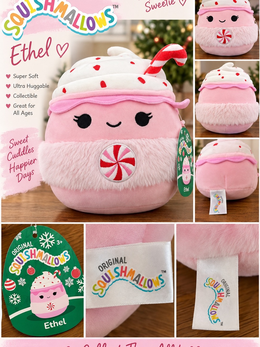 Squishmallows Ethel ~ Pink Candy Character Kids Accessory - Soft Plush Toy
